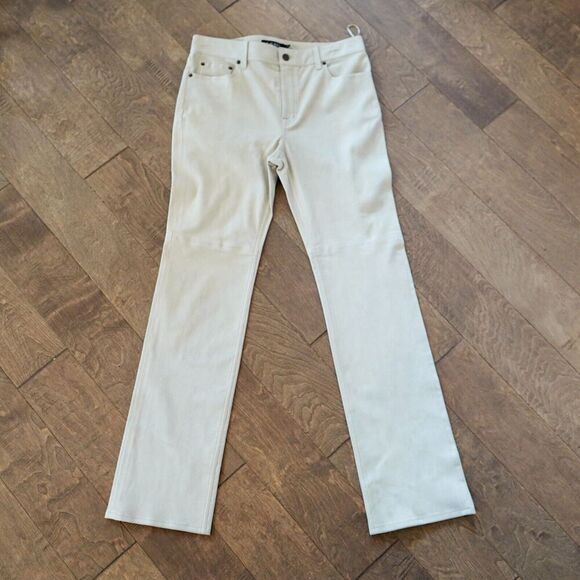 LAUREN RALPH LAUREN High Rise Straight Suede Pants Women's 10 Pale Parchment NWT - Picture 7 of 14
